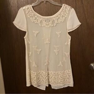Anthropologie Maeve, Sheer Top, 100% Nylon, Trinity Knot Pattern